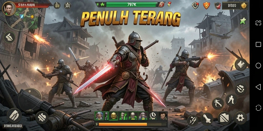Screenshot gameplay menampilkan aksi strategis yang intens.