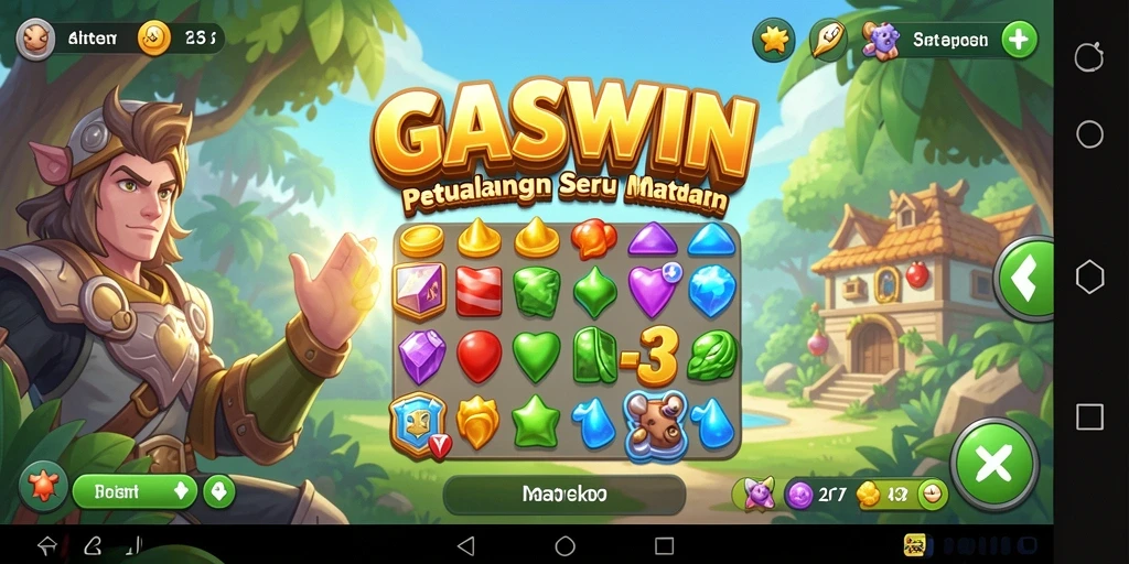 Tampilan gameplay GASWIN yang menarik dan penuh warna di level Match-3.