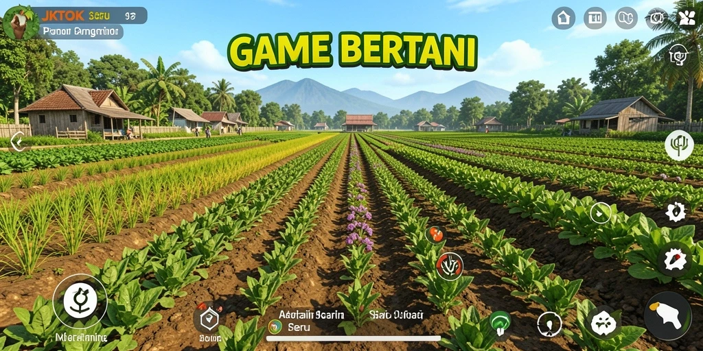 Tampilan gameplay seru di JKTOK dengan pertanian yang indah.