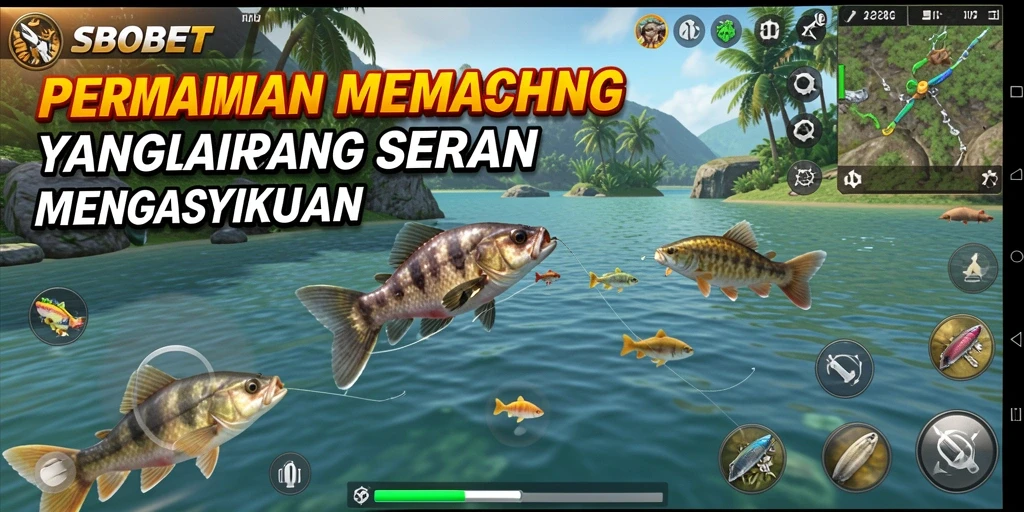 Tampilan gameplay SBOBET yang menampilkan aksi memancing yang seru.