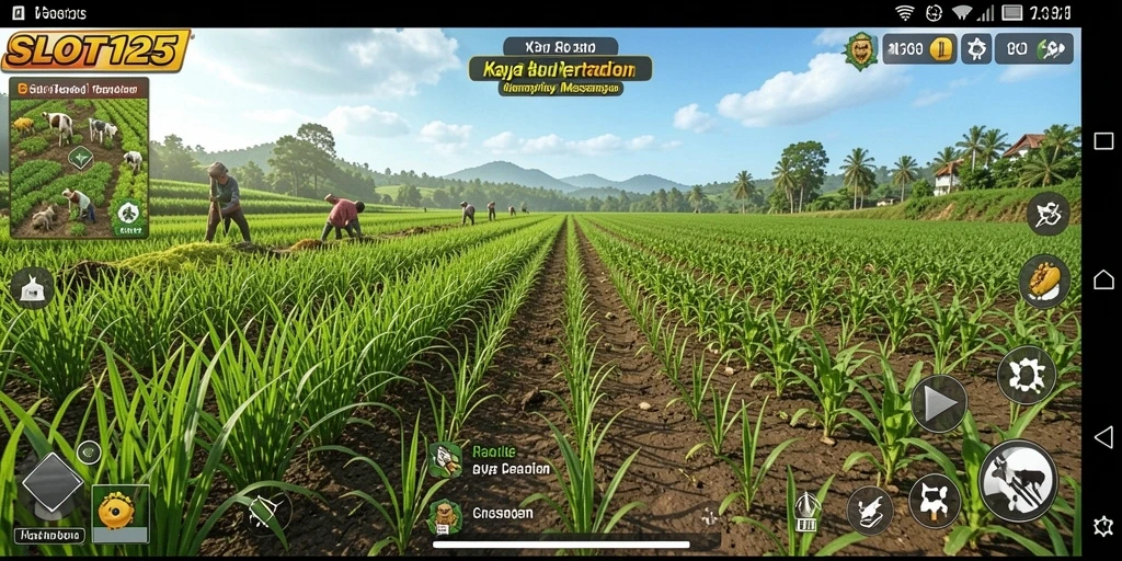 Tampilan gameplay SLOT123 yang menampilkan aktivitas pertanian seru.